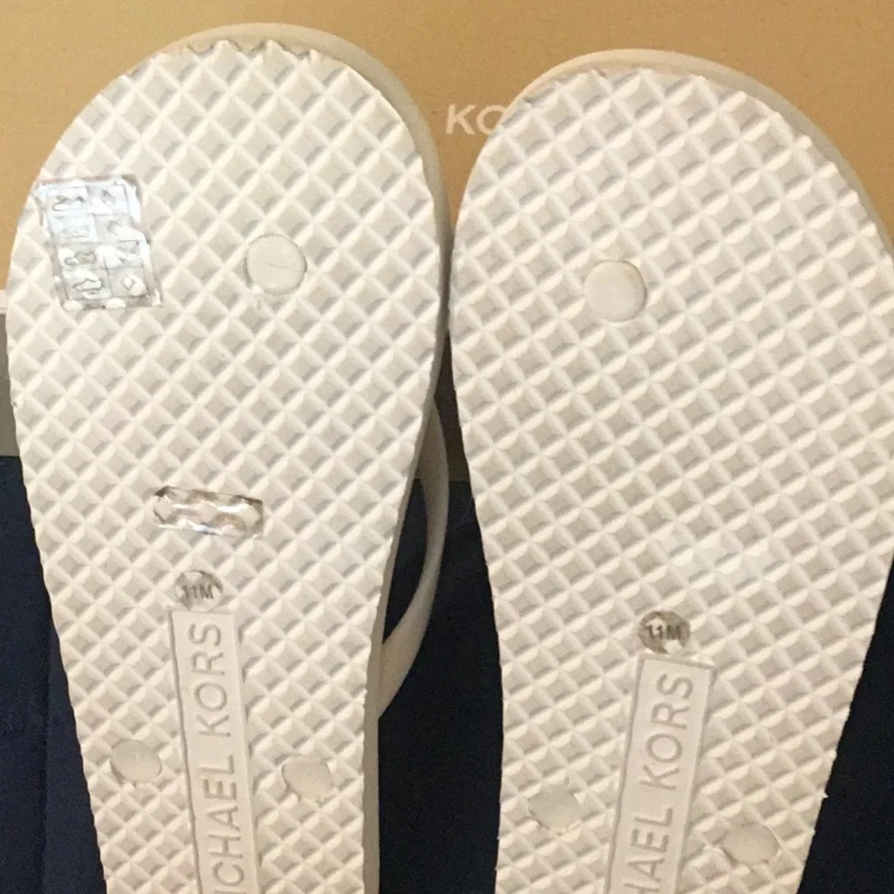 Michael Kors White Logo Print Jelly Flip Flops